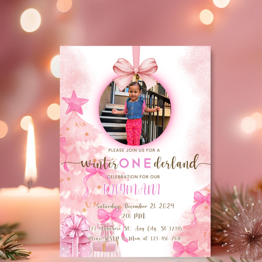 Pink Winter ONEderland 1st Birthday Invitation