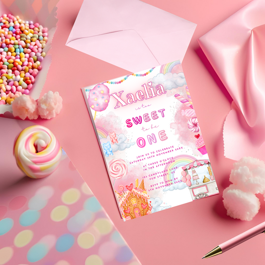 Pink Sweet ONE 1st Birthday Invitation Style 3